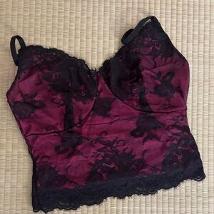 Black lace and Fuchsia cropped satiny lined camisole.